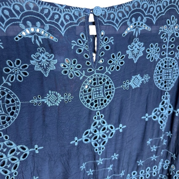 Johnny Was Embroidered Eyelet Mini Shift Dress Small Navy Blue - Picture 10 of 16